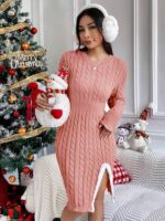 Rochie Midi Tricotata Doritha Roz - imagine 3