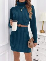 Rochie Scurta Tricotata Carolina Albastra Cu Guler