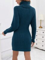 Rochie Scurta Tricotata Carolina Albastra Cu Guler - imagine 2