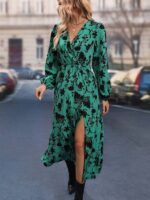 Rochie Midi Ferel Verde Cu Imprimeu Floral Negru - imagine 5