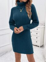 Rochie Scurta Tricotata Carolina Albastra Cu Guler - imagine 5