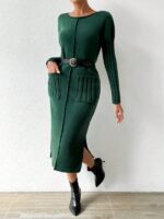 Rochie Lunga Tricotata Lisel Verde Cu Buzunare - imagine 3