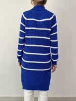 Rochie Midi Tricotata Mayken Albastra Cu Guler Si Dungi Albe - imagine 2