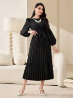 Rochie Midi Viorica Neagra Cu Pliuri Si Maneci Bufante - imagine 4