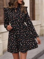 Rochie Scurta Dolorita Neagra Cu Model Floral - imagine 5