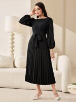 Rochie Midi Viorica Neagra Cu Pliuri Si Maneci Bufante - imagine 5