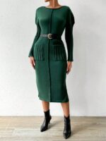 Rochie Lunga Tricotata Lisel Verde Cu Buzunare - imagine 4