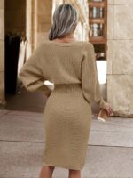 Rochie Scurta Tricotata Martinas Crem Cu Maneci Bufante - imagine 2