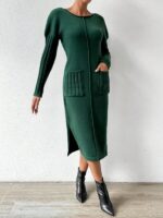 Rochie Lunga Tricotata Lisel Verde Cu Buzunare - imagine 5