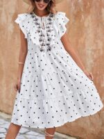 Rochie Scurta Imelda Alba Cu Buline Negre