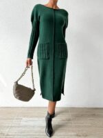 Rochie Lunga Tricotata Lisel Verde Cu Buzunare