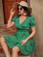 Rochie Scurta Gitta Verde Cu Buline Albe - imagine 5