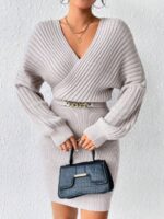 Rochie Scurta Tricotata Rieti Roz Pudra - imagine 3