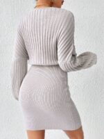 Rochie Scurta Tricotata Rieti Roz Pudra - imagine 2