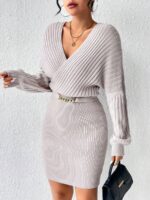 Rochie Scurta Tricotata Rieti Roz Pudra