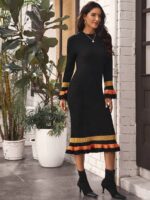 Rochie Midi Tricotata Alamo Neagra Cu Maneci Evazate - imagine 3