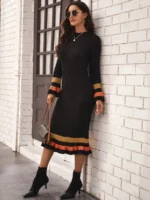 Rochie Midi Tricotata Alamo Neagra Cu Maneci Evazate - imagine 4