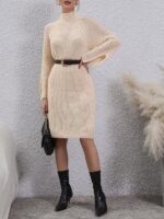 Rochie Midi Tricotata Zanaida Bej - imagine 4