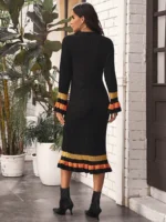 Rochie Midi Tricotata Alamo Neagra Cu Maneci Evazate - imagine 2