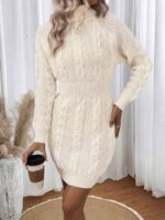 Rochie Scurta Tricotata Santed Bej Cu Model In Relief - imagine 3