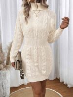 Rochie Scurta Tricotata Santed Bej Cu Model In Relief