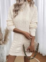 Rochie Scurta Tricotata Santed Bej Cu Model In Relief - imagine 4