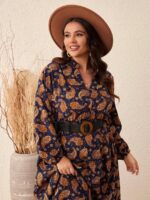 Rochie Midi Casilla Bleumarin Cu Imprimeu Multicolor - Marimi Mari - imagine 4