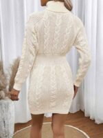 Rochie Scurta Tricotata Santed Bej Cu Model In Relief - imagine 2