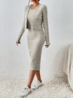 Compleu cu Rochie Midi Lucana Gri Deschis - imagine 3