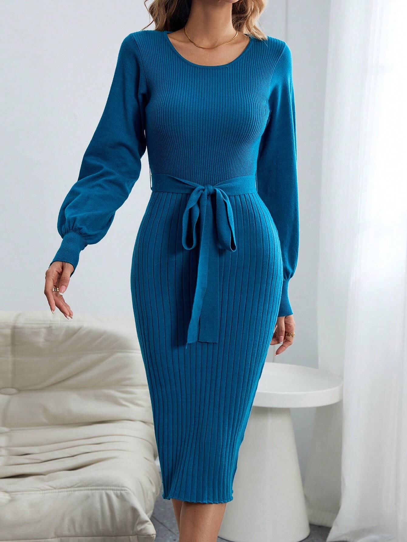 2798 Rochie Midi Tricotata Solea Albastra - imagine 1