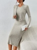 Compleu cu Rochie Midi Lucana Gri Deschis - imagine 4