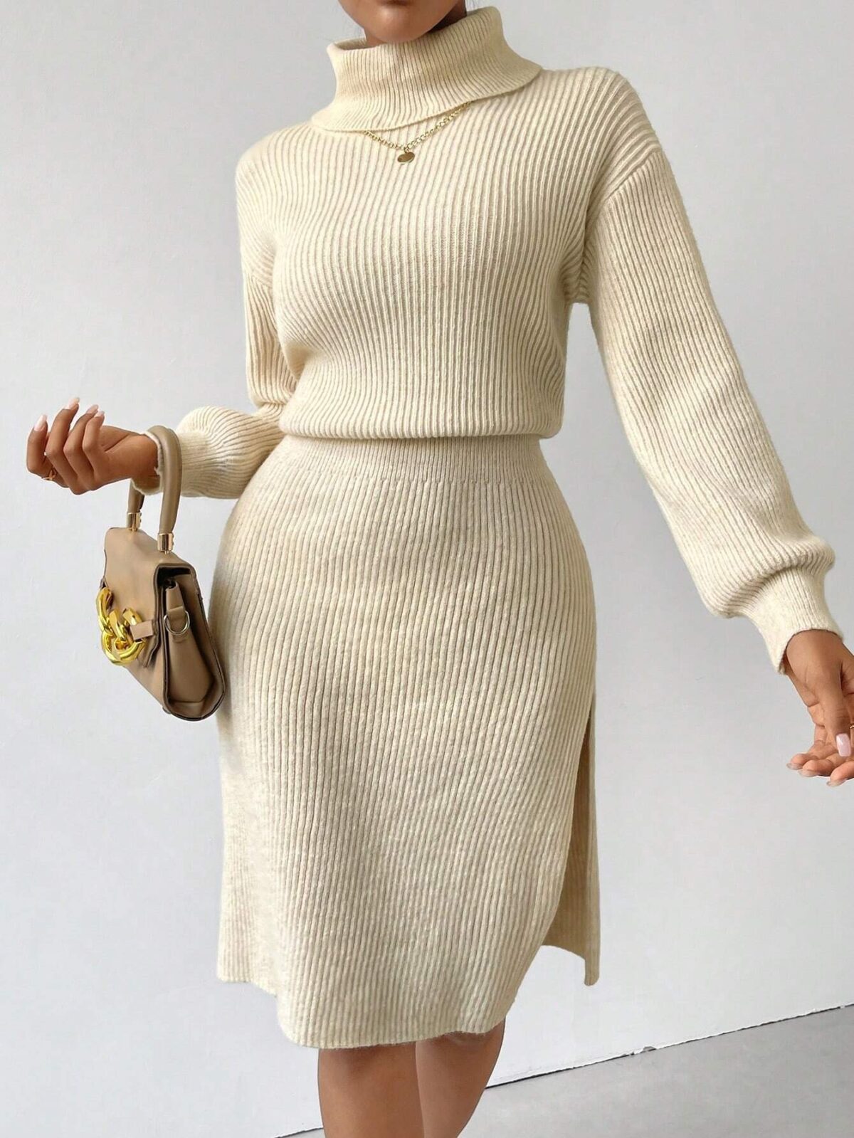 Rochie Midi Tricotata Andiana Bej - imagine 1