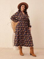 Rochie Midi Casilla Bleumarin Cu Imprimeu Multicolor - Marimi Mari - imagine 5