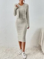 Compleu cu Rochie Midi Lucana Gri Deschis