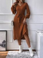 Rochie Midi Nispen Maro Cu Pliuri - imagine 3