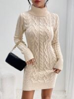 Rochie Scurta Tricotata Mogens Apricot Cu Model In Relief - imagine 3