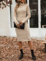 Rochie Midi Avoise Crem Cu Guler - imagine 3