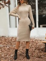 Rochie Midi Avoise Crem Cu Guler - imagine 4