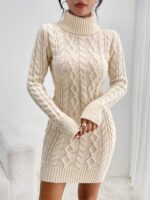Rochie Scurta Tricotata Mogens Apricot Cu Model In Relief - imagine 5