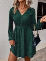 Rochie Scurta Mesina Verde Cu Imprimeu Negru - imagine 3