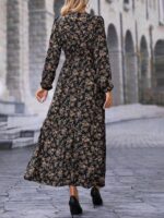 Rochie Lunga Alfsol Neagra Cu Imprimeu Floral Si Maneci Bufante - imagine 2