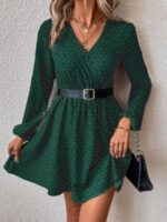 Rochie Scurta Mesina Verde Cu Imprimeu Negru - imagine 4