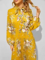 Rochie Midi Curtis Mustar Cu Pliuri Si Maneci Bufante - imagine 4