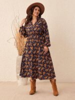 Rochie Midi Casilla Bleumarin Cu Imprimeu Multicolor - Marimi Mari