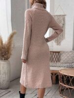 Rochie Lunga Tricotata Edite Bej Cu Model In Relief - imagine 2