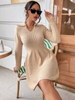 Rochie Scurta Tricotata Lusia Bej - imagine 3