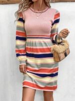 Rochie Scurta Tricotata Lilibeth Roz Cu Imprimeu Multicolor - imagine 3