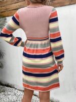 Rochie Scurta Tricotata Lilibeth Roz Cu Imprimeu Multicolor - imagine 2