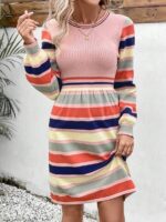 Rochie Scurta Tricotata Lilibeth Roz Cu Imprimeu Multicolor - imagine 4