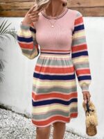 Rochie Scurta Tricotata Lilibeth Roz Cu Imprimeu Multicolor